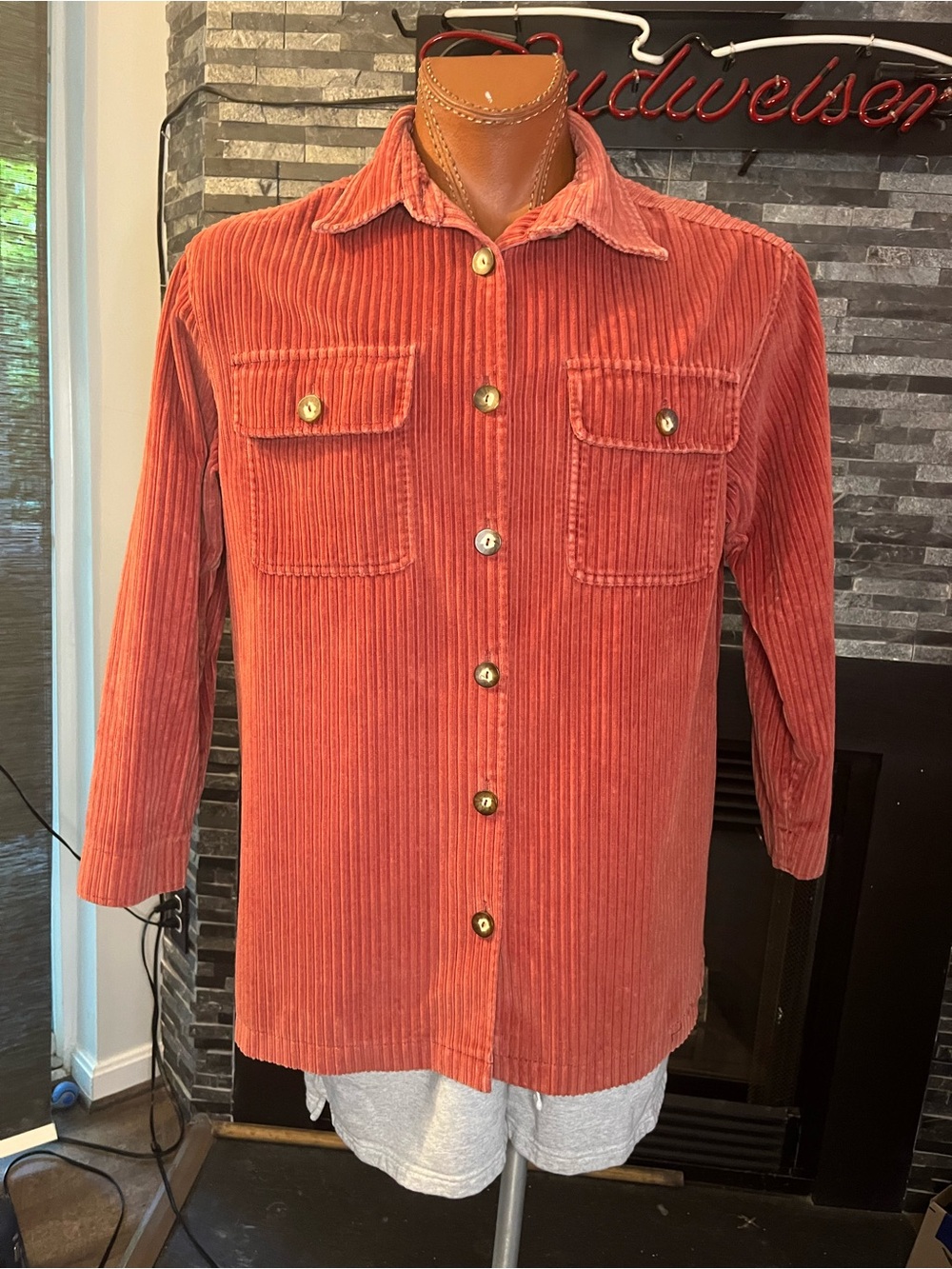 Lizport Corduroy Button-Up Shirt - Rust Red